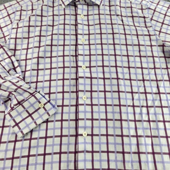 David Donahue Button Up Dress Shirt 16 32/33 Purple Check Cotton Long Sleeve - Picture 14 of 16